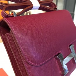 Replica Hermes Burgundy Constance Mini 18 Palladium Hardware Bag