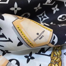 Replica Louis Vuitton White Black Gold Monogram Chain Print Scarf