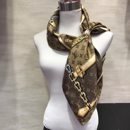 Replica Louis Vuitton Brown Gold Monogram Chain Print Scarf