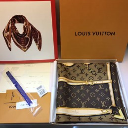 Replica Louis Vuitton Brown Gold Monogram Chain Print Scarf
