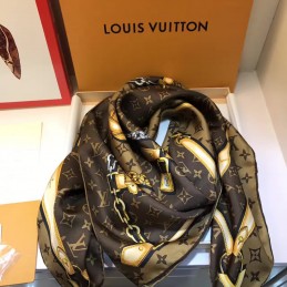 Replica Louis Vuitton Brown Gold Monogram Chain Print Scarf