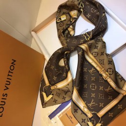 Replica Louis Vuitton Brown Gold Monogram Chain Print Scarf