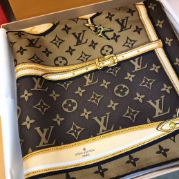 Replica Louis Vuitton Brown Gold Monogram Chain Print Scarf