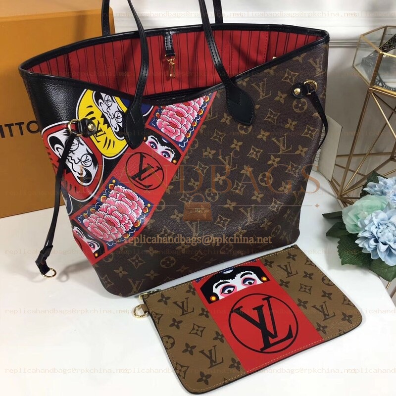 Replica Louis Vuitton Brown Monogram Red Interior Neverfull MM