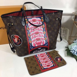 Replica Louis Vuitton Brown Monogram Red Interior Neverfull MM