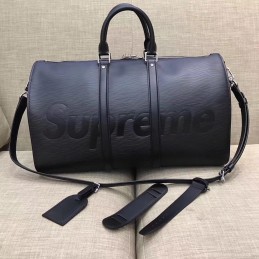 Replica Louis Vuitton Black Leather Supreme Keepall Bandouliere 45
