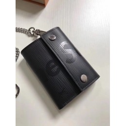 Replica Louis Vuitton Black Epi Leather Supreme Rivets Chain Compact Wallet