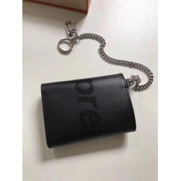 Replica Louis Vuitton Black Epi Leather Supreme Rivets Chain Compact Wallet