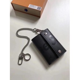 Replica Louis Vuitton Black Epi Leather Supreme Rivets Chain Compact Wallet