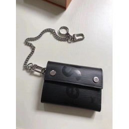 Replica Louis Vuitton Black Epi Leather Supreme Rivets Chain Compact Wallet