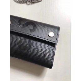 Replica Louis Vuitton Black Epi Leather Supreme Rivets Chain Compact Wallet