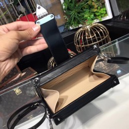 Replica Louis Vuitton Black Textured Studded Petite Malle