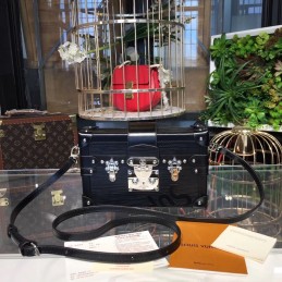 Replica Louis Vuitton Black Textured Studded Petite Malle