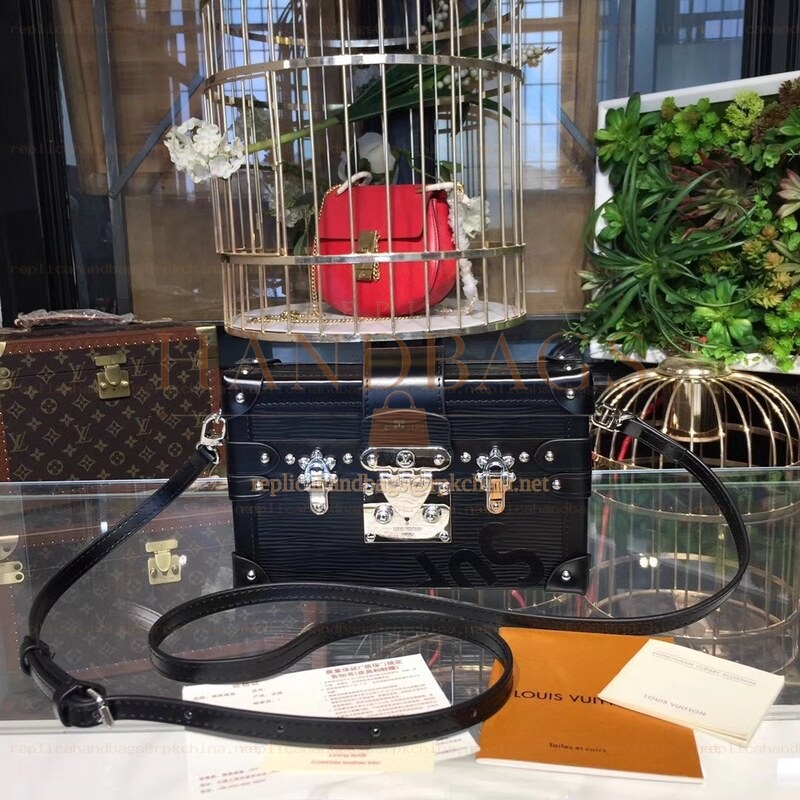 Replica Louis Vuitton Black Textured Studded Petite Malle