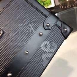 Replica Louis Vuitton Black Textured Studded Petite Malle