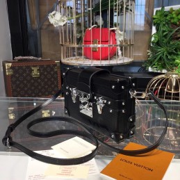 Replica Louis Vuitton Black Textured Studded Petite Malle