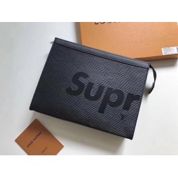 Replica Louis Vuitton Black Epi Leather Supreme Pochette Voyage MM Clutch