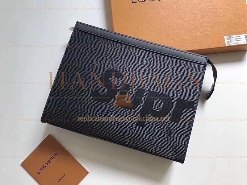 Replica Louis Vuitton Black Epi Leather Supreme Pochette Voyage MM Clutch