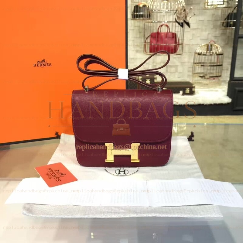 Replica Hermes Burgundy Constance Mini 18 Gold Hardware Bag