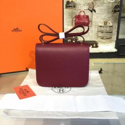 Replica Hermes Burgundy Constance Mini 18 Gold Hardware Bag
