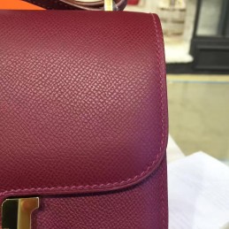 Replica Hermes Burgundy Constance Mini 18 Gold Hardware Bag