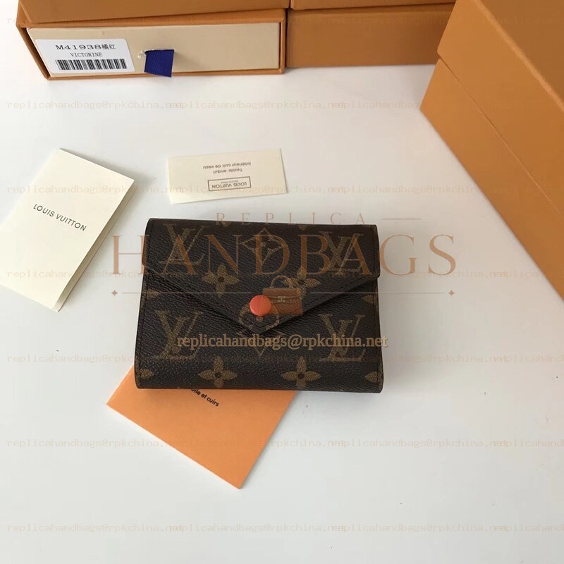 Replica Louis Vuitton Brown Monogram Orange Snap Victorine Wallet