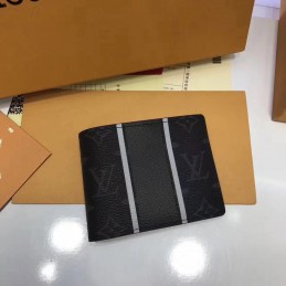 Replica Louis Vuitton Black Monogram Eclipse Gray Stripe Multiple Wallet