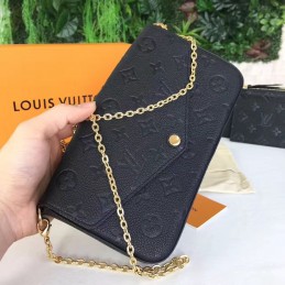 Replica Louis Vuitton Black Embossed Monogram Chain Felicie Pochette