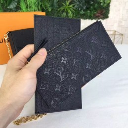Replica Louis Vuitton Black Embossed Monogram Chain Felicie Pochette