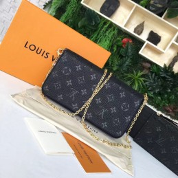 Replica Louis Vuitton Black Embossed Monogram Chain Felicie Pochette