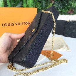 Replica Louis Vuitton Black Embossed Monogram Chain Felicie Pochette