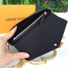 Replica Louis Vuitton Black Embossed Monogram Chain Felicie Pochette