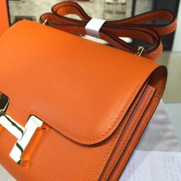 Replica Hermes Orange Constance Mini 18 Gold Hardware Bag