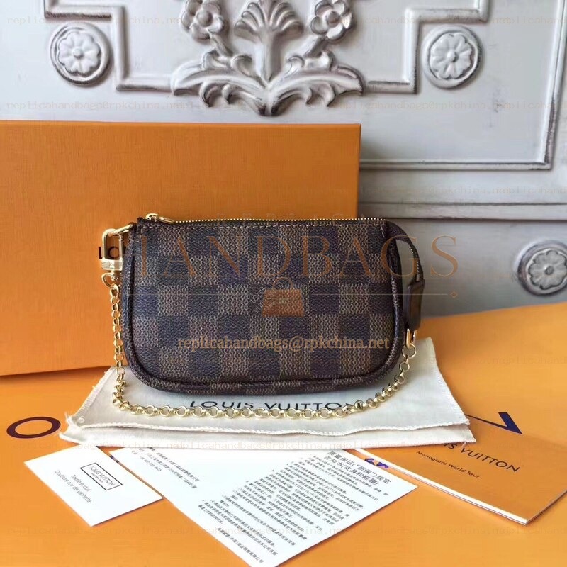 Replica Louis Vuitton Brown Damier Ebene Chain Mini Pochette