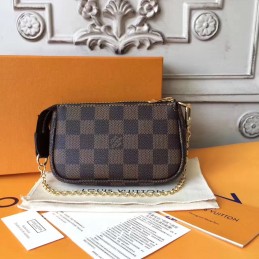 Replica Louis Vuitton Brown Damier Ebene Chain Mini Pochette