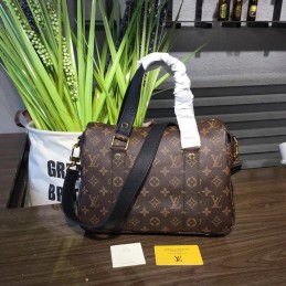 Replica Louis Vuitton Brown Monogram Black Trim Manhattan PM