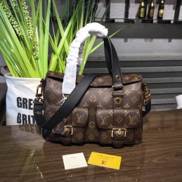 Replica Louis Vuitton Brown Monogram Black Trim Manhattan PM