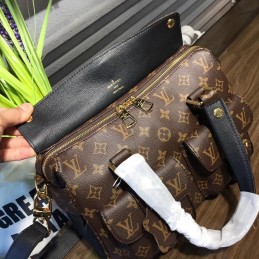 Replica Louis Vuitton Brown Monogram Black Trim Manhattan PM