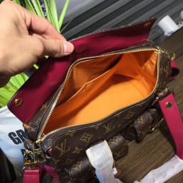 Replica Louis Vuitton Brown Monogram Red Trim Manhattan PM