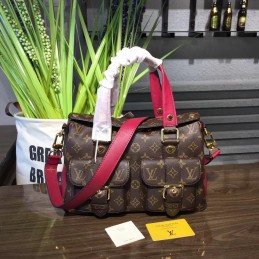 Replica Louis Vuitton Brown Monogram Red Trim Manhattan PM