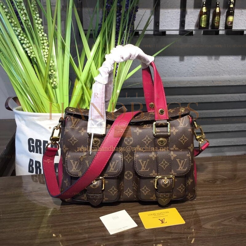 Replica Louis Vuitton Brown Monogram Red Trim Manhattan PM