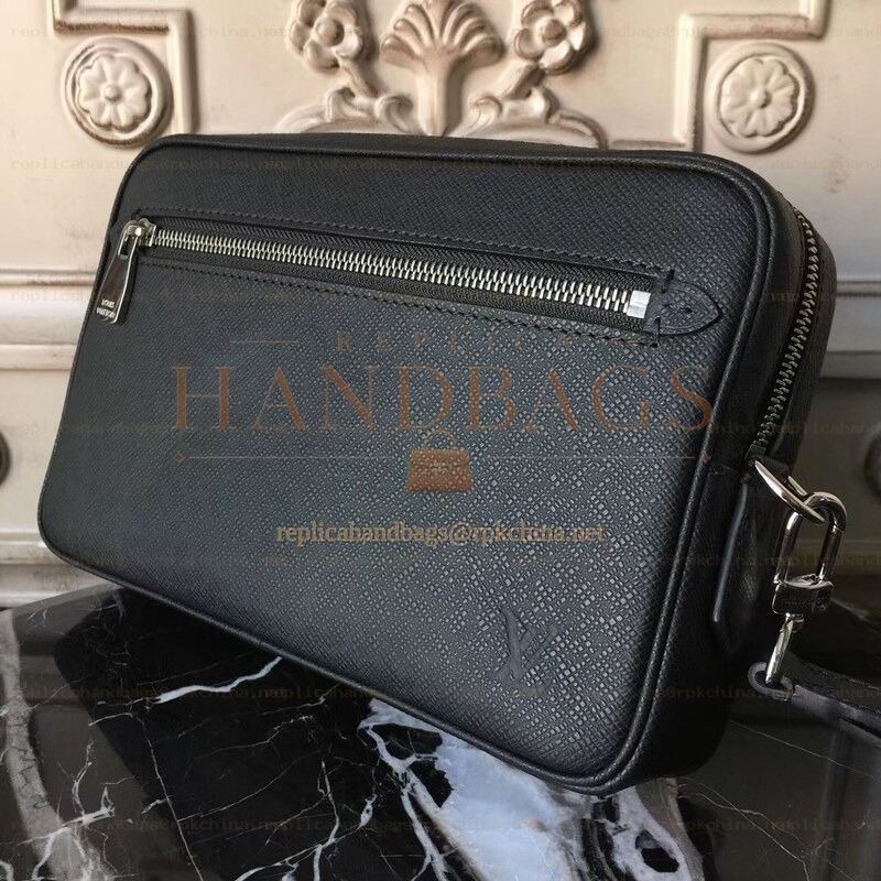 Replica Louis Vuitton Black Taiga Leather Kasai Clutch