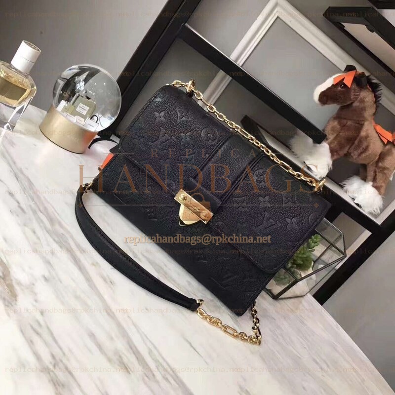 Replica Louis Vuitton Black Embossed Monogram Chain Louise GM