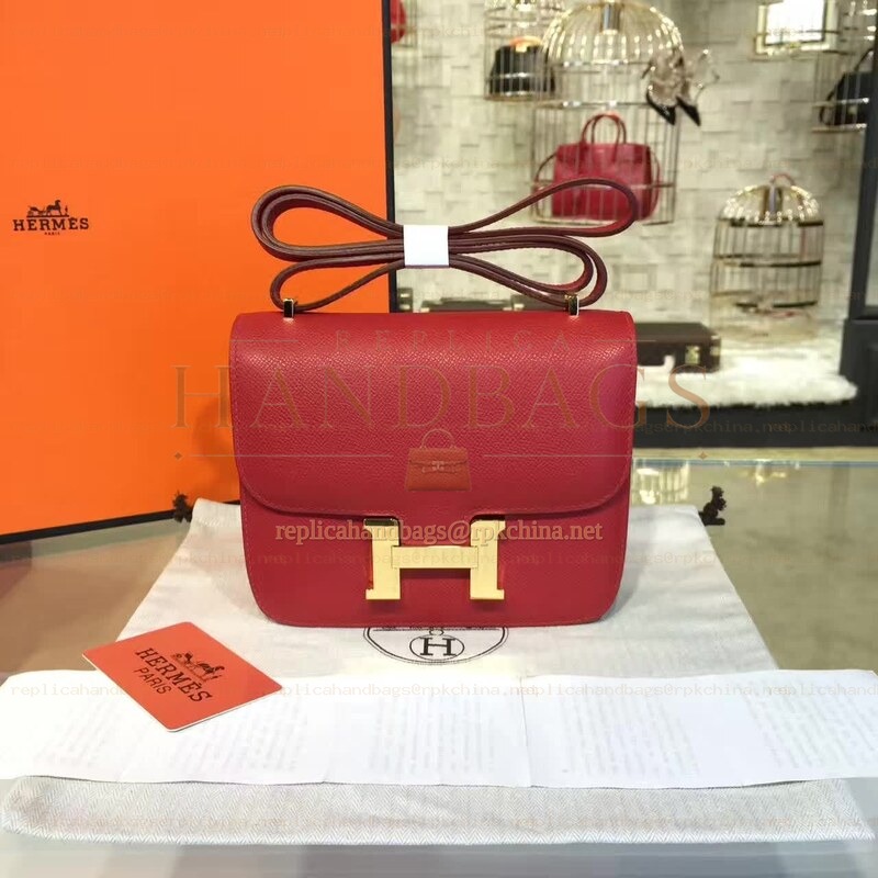 Replica Hermes Red Constance Mini 18 Gold Hardware Bag