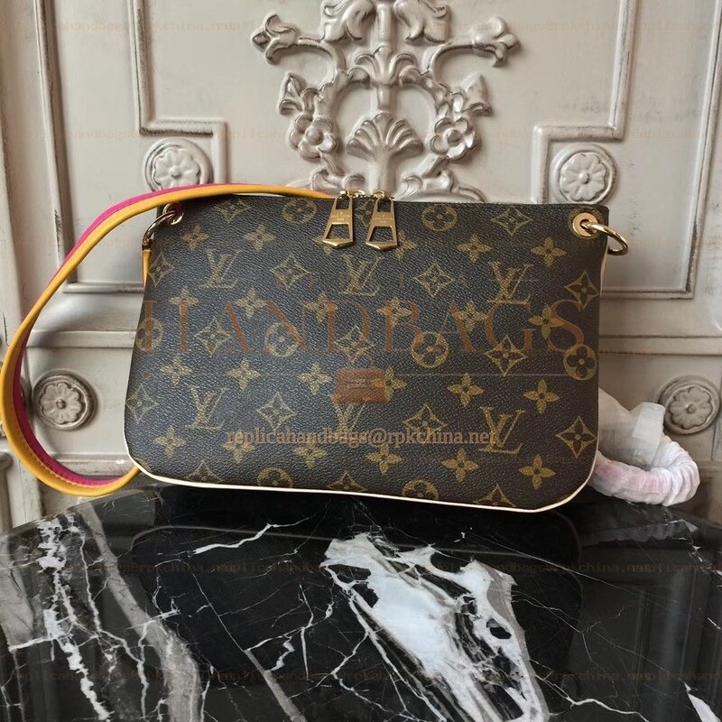 Replica Louis Vuitton Brown Monogram Beige Trim Lorette Bag