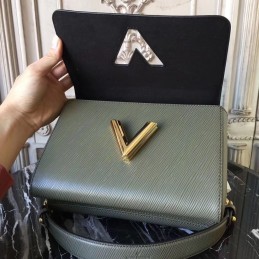 Replica Louis Vuitton Olive Green Textured Twist MM