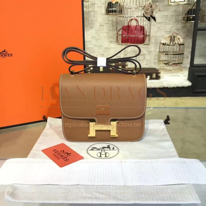 Replica Hermes Taupe Constance Mini 18 Gold Hardware Bag