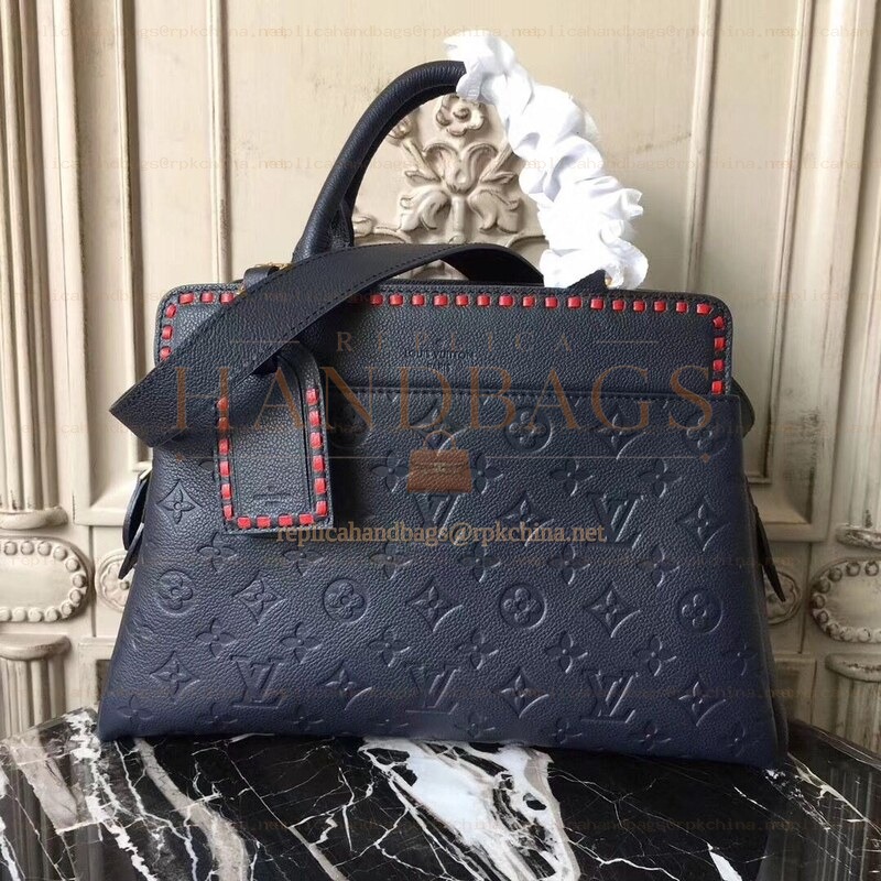 Replica Louis Vuitton Navy Blue Embossed Monogram Vosges MM