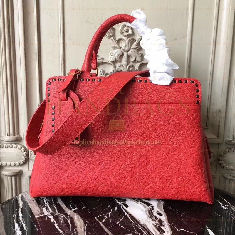 Replica Louis Vuitton Red Embossed Monogram Gold Hardware Vosges MM