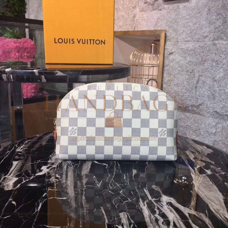 Replica Louis Vuitton White Damier Azur Cosmetic Pouch